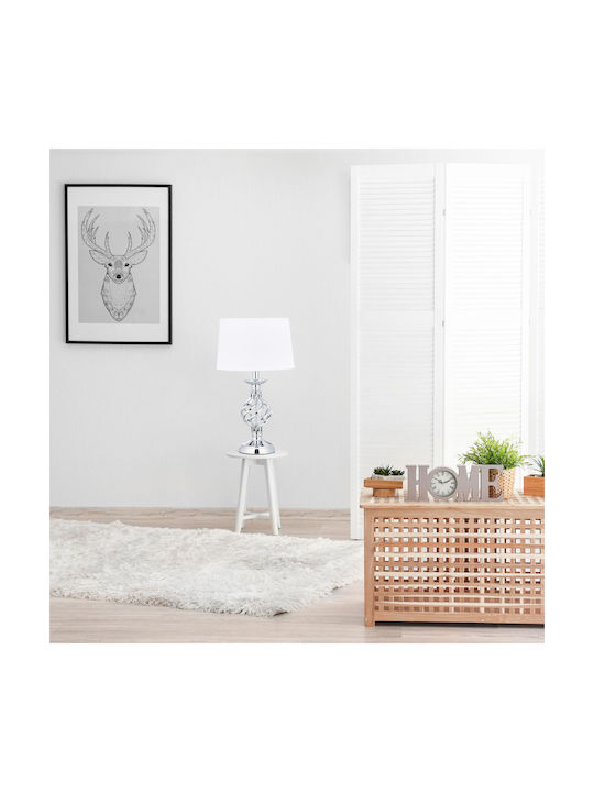 Relaxdays Lampă de masă pentru Soclu E14 cu Abajur Alb și Bază Argintiu