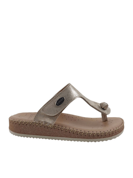 Leather Women's Flat Sandals Anatomic in Gold Color
