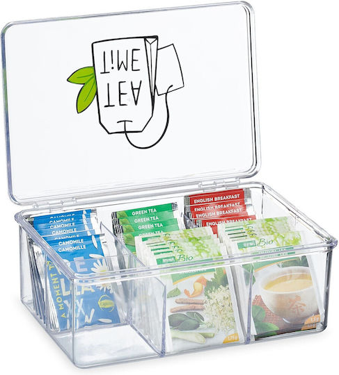 Relaxdays Caseta pentru Ceai cu Capac Plastic Transparent 15x9x21.5cm