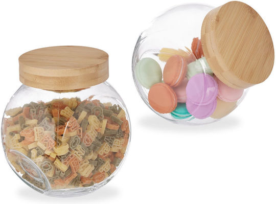 Relaxdays Set 2 Bucăți Vaze Pentru Cafea / Paste Cu Capac Sticlă Maro 1500ml 2 Bucăți