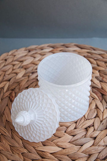 Φοντανιέρα Γυάλινη με Καπάκι 8.5x14cm Λευκή