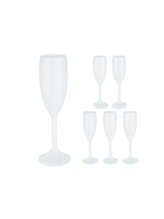 Relaxdays Set de pahare de sampanie / Vin alb din Plastic în Culoarea Alb Cu picior 160ml 6buc