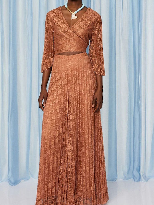 Women's High-waisted Fabric Trousers in Regular Fit Terracotta