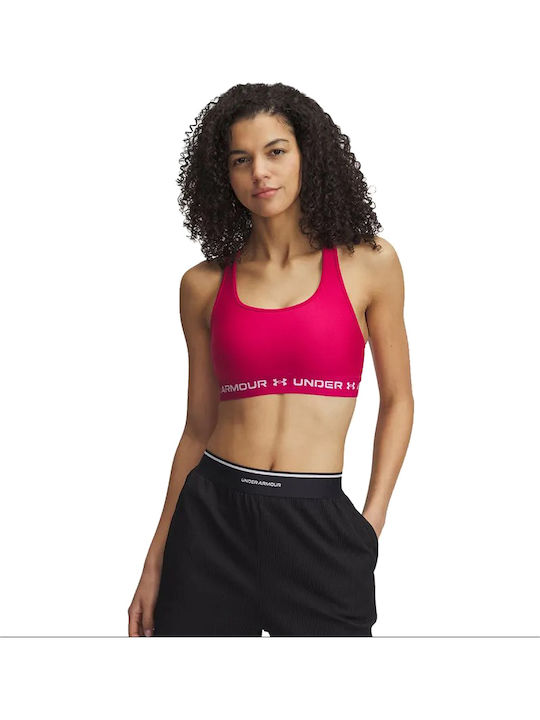 Under Armour Crossback Mid Bra Γυναικείο Μπουστάκι Φούξια, Λευκό