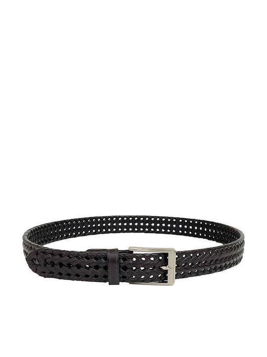 Men's Belt Leather Knitted Brown