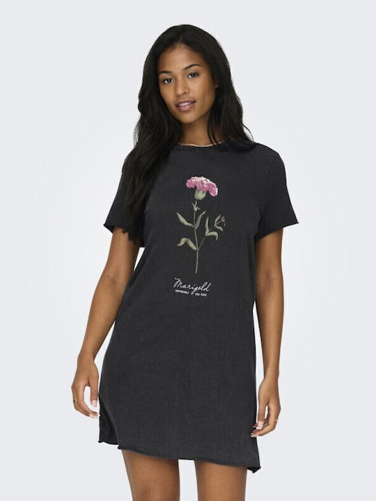 Only Καλοκαιρινό Mini T-shirt Φόρεμα Flower Black