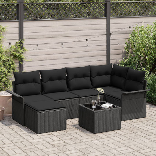 vidaXL Garden & Outdoor Furniture Sets Living Room Set 7 Pieces Black with Pillows