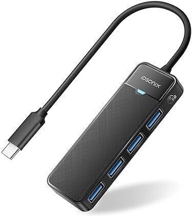 Idsonix USB 3.0 Хъб с 4 Порта USB-C Връзка и Зареждащ Порт Външно Захранване