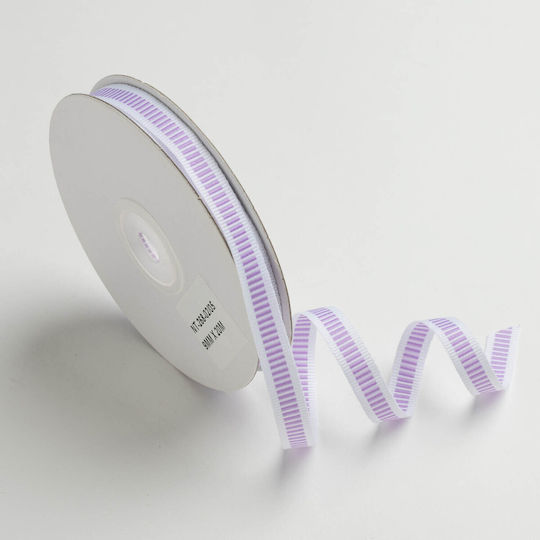Kyriacou Striped Grosgrain Ribbon 9mmx20m White-lilac Nt268xxx-xx9x20-0141xx