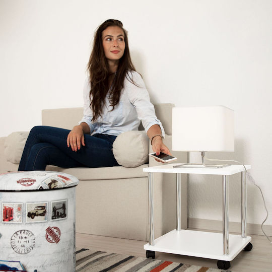 Rectangular Side Table Wooden with Wheels White L41.5xW40xH40cm.