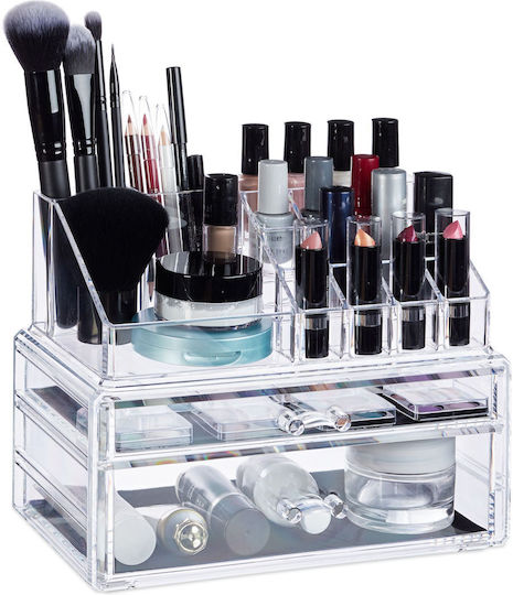 Relaxdays Organizator Cosmetice Cu Sertare Și Separatoare Transparent 23.5x19x14cm