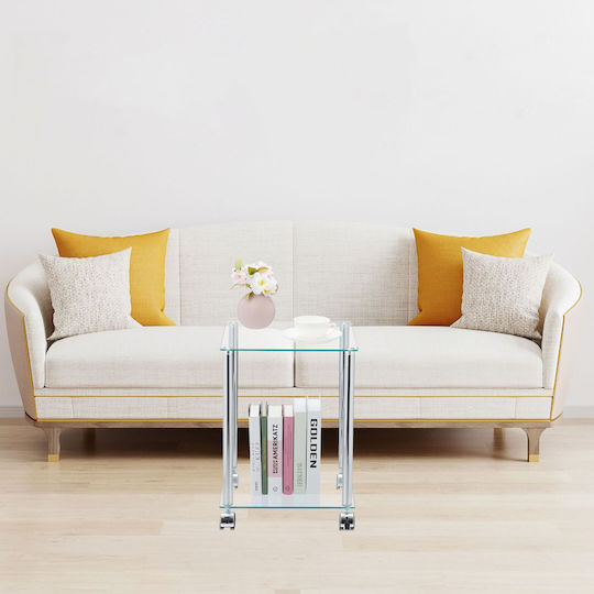 Sitting Room Outdoor Free Standing Table with Glass Surface and Metal Frame Brown 46x34x34cm
