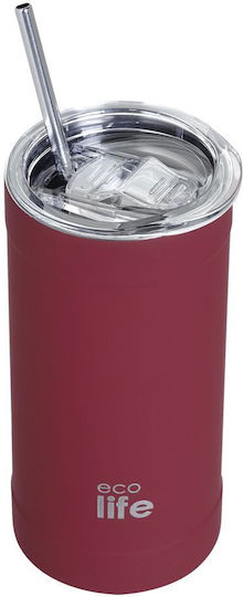 Ecolife Glass Thermos Bottle Stainless Steel / Aluminum / Plastic BPA Free 500ml Chili Pepper With Straw