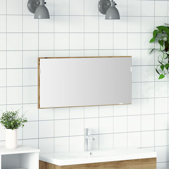 vidaXL Правоъгълена Банско Огледало LED с Шкаф 80x37см Кафяв