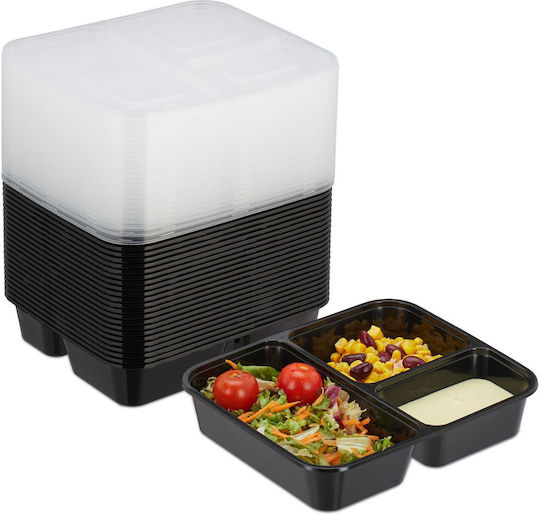 Set 24 Reusable Casserole Dishes Lids Relaxdays 3 Compartments 800ml Capacity Airtight Lid