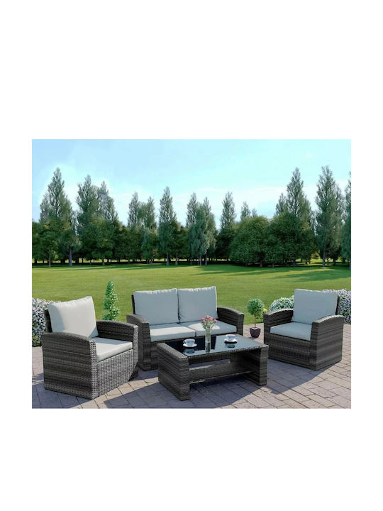 Outdoor Living Room Set 4 Pieces Black with Pillows