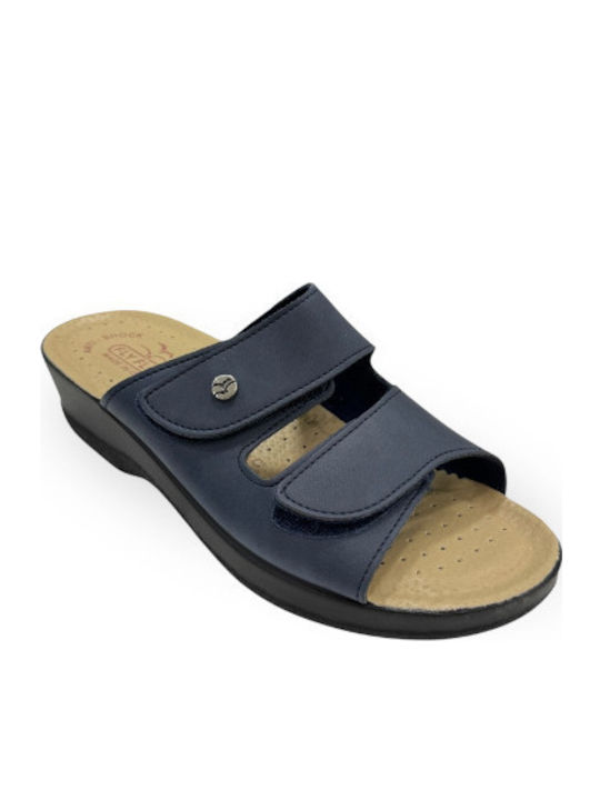 Leather Women's Flat Sandals Navy Blue