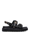 Flache Sandalen für Damen mit Riemen Flatforms in Schwarz Farbe