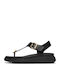 Leather Women's Flat Sandals in Black Color