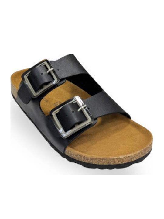 Leder Flache Sandalen für Damen Anatomisch in Schwarz Farbe