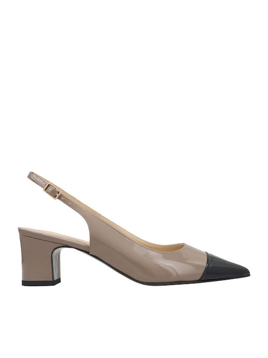Patent Leather Taupe/Black Low Heels