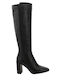 Leder Damenstiefel mit hohem Absatz Schwarz
