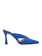 Satin Mules mit Hoch Absatz in Blau Farbe