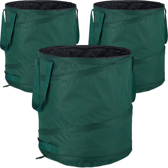 Relaxdays Sacuri De Gunoi Rezistente Capacitate 85lt Cu Mânere 46x46cm 3 Bucăți Verzi