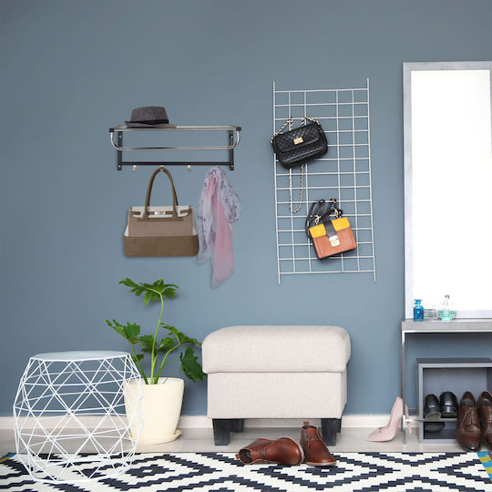 Wall Coat Rack Shelf 4 Hooks Made Steel Dimensions 25 X 60 X 32.5 Cm Black Silver Relaxdays