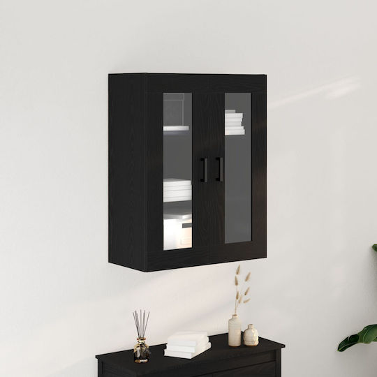 Wall Living Room Display Cabinet made of Particleboard with Glass Black Oak 69.5x34x90cm