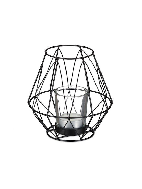 Candle Holder Made of Iron and Glass Black Color Dimensions 14 x 14 cm Relaxdays