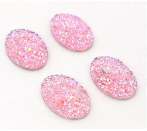 Natural Stone Resin Pink Glitter 18x25mm 4 Pcs