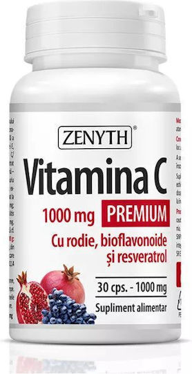 Zenyth Vitamina C pentru Întărirea Sistemului Imunitar, Pielea & Acțiune Antioxidantă 1000mg Rodie 30 capace
