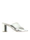 Leder Mules mit Absatz in Silber Farbe