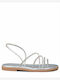 Leather Women's Flat Sandals in Silver Color