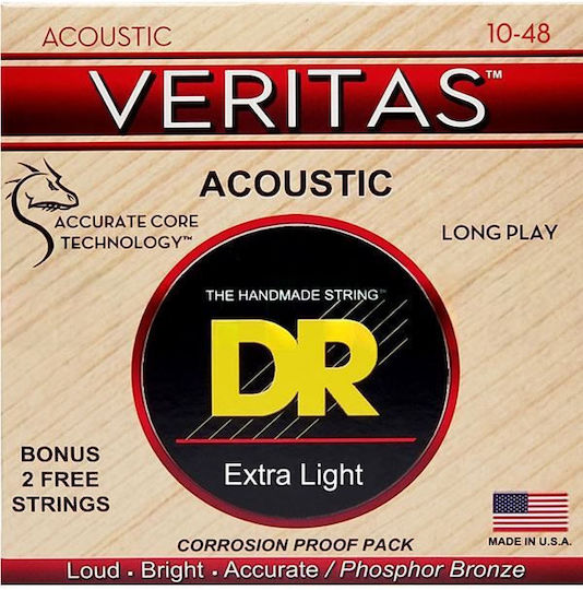 Dr Strings Veritas Vta-10 Phosphor Bronze Χορδές Ακουστικής Κιθάρας 010 048 Extra-light