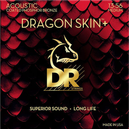 Dr Strings Dragon Skin+ Dap-13 Beschichtete Phosphor-Bronze Akustikgitarrensaiten 013 056 Medium