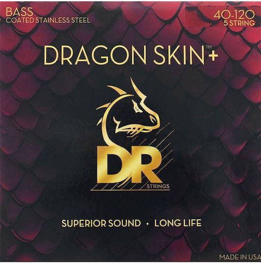 Струни Dr Strings Dragon Skin+ Dbs5-40 с покритие от неръждаема стомана за 5-струнна електрическа бас китара 040-.120 Light Long Scale