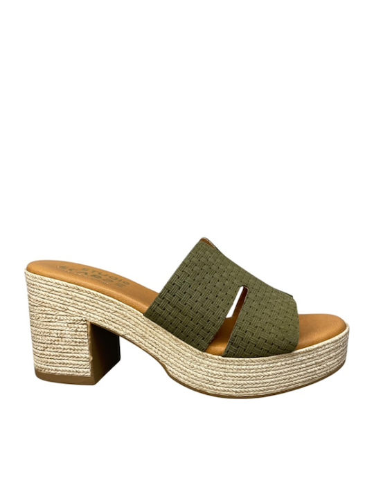 Leather Mules with Heel in Green Color