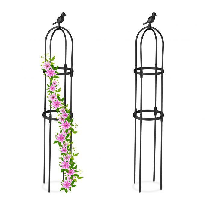 Obeliscos Para Plantas Relaxdays - Set De 2, Metal Negro, 190 Cm De Alto, Ideales Para Rosas O Enredaderas
