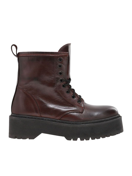 Leder Stiefeletten Damen Burgundisch