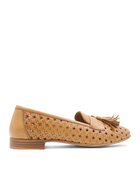 Leather Women's Moccasins in Tabac Brown Color