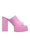 Leather Mules with Chunky High Heel in Pink Color