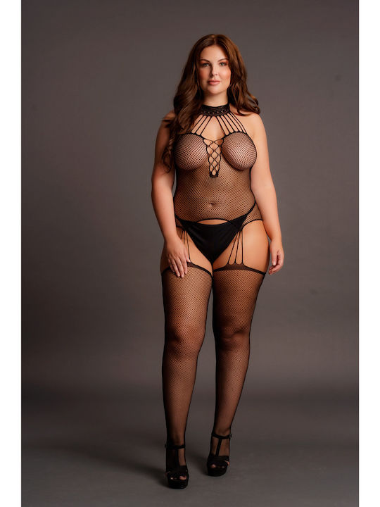 Le Désir Suspender Fishnet Choker Bodystocking Plus Size