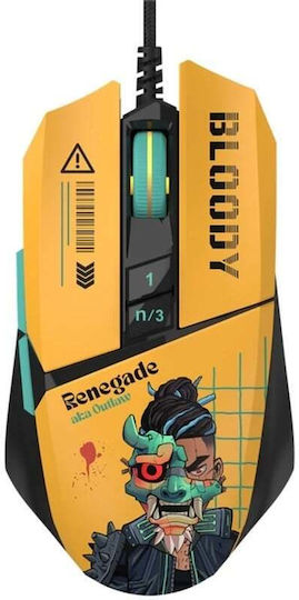 A4Tech Bloody W63 Max Renegade Midnight RGB Gaming Ποντίκι 12000 DPI Κίτρινο