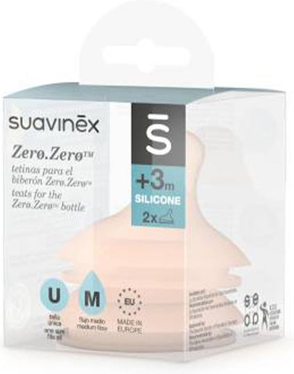 Suavinex Zero Silicone Baby Bottle Teats Medium Flow for 3+ months 2pcs