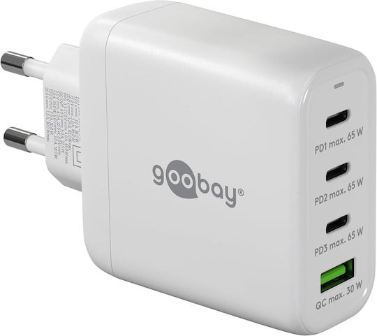 Goobay Φορτιστής Χωρίς Καλώδιο GaN με Θύρα USB-A και 3 Θύρες USB-C 68W Power Delivery Λευκός (64822)