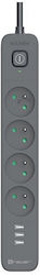 Tracer Power Strip 4 Sockets with Cable 1.5m Gray