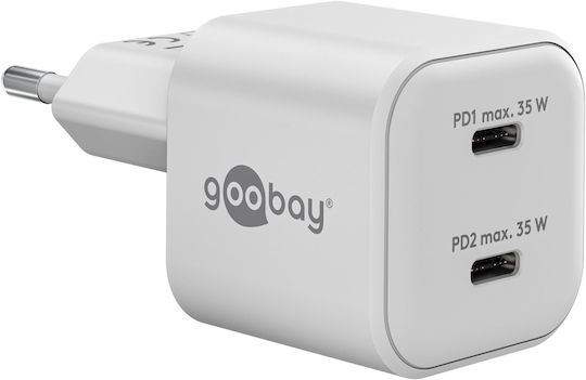 Goobay Φορτιστής Χωρίς Καλώδιο GaN με 2 Θύρες USB-C 35W Power Delivery Λευκός (75334)