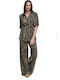 Women's Khaki Set with High-waisted Pants with Elastic